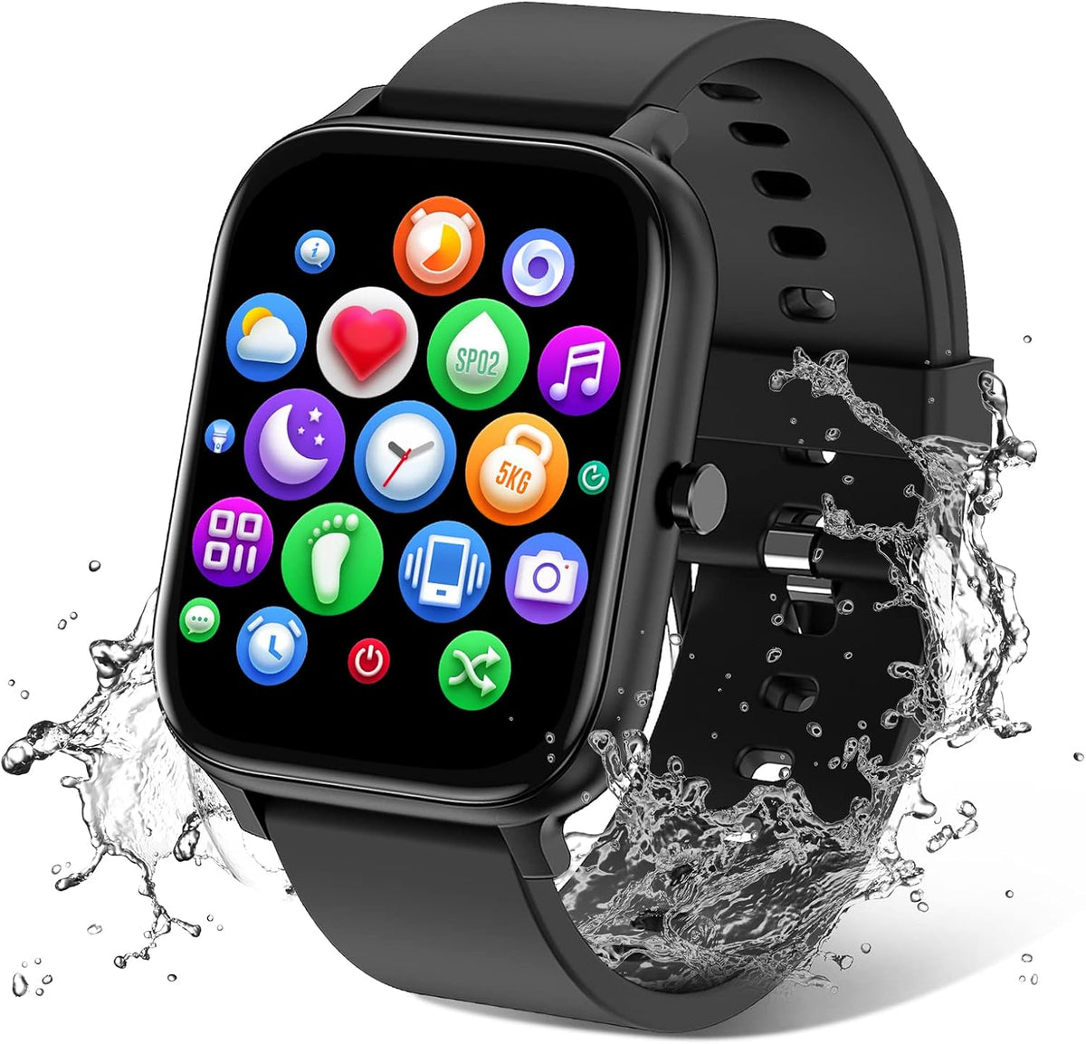 Reloj inteligente para hombre y mujer, compatible con iPhone, Samsung y teléfonos Android, pantalla táctil completa de 1,69 pulgadas, resistente al agua IP68, Bluetooth, monitor de actividad física, monitor de frecuencia cardíaca y sueño (negro).