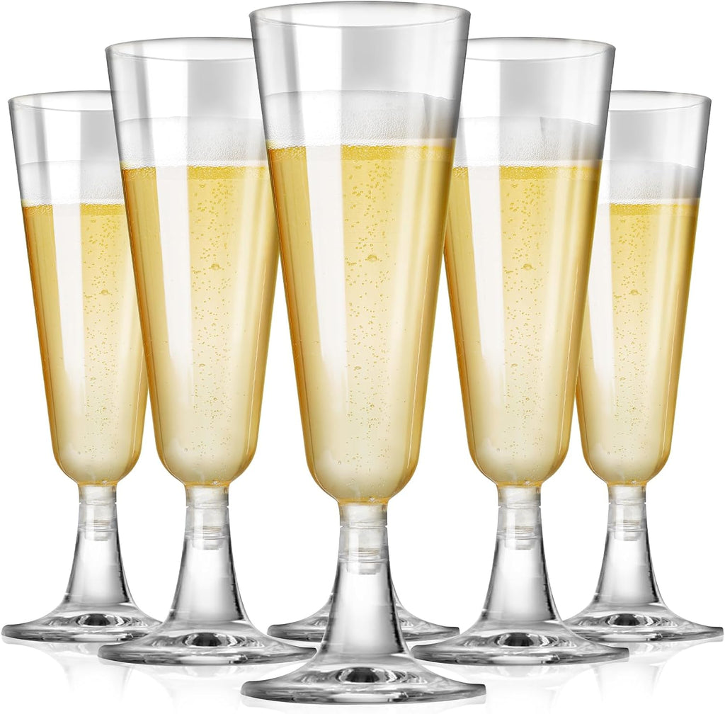 Copas de Champagne Desechables SUREHOME Pack de 100 – Plástico Transparente Irrompible Tipo Flauta para Bodas, Mimosas y Fiestas