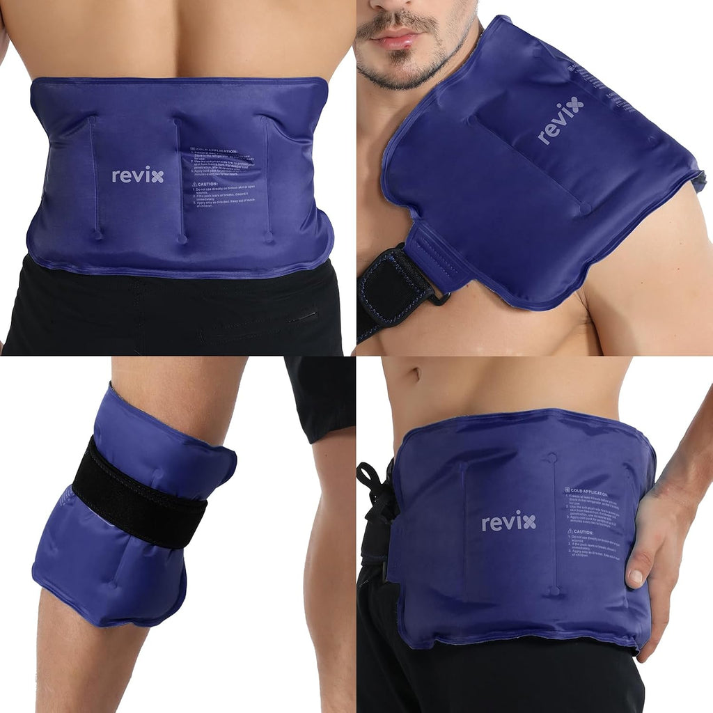 REVIX Compresa de Hielo Gel Reutilizable – 40x23 cm para Espalda, Rodilla, Hombro y Cadera, Azul Marino