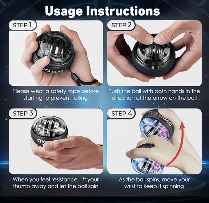JWKPA Torque Ball Hand Exerciser,Gyro Ball Hand Wrist Exerciser with Counter,Compact and Portable, Auto-Start Colorful Lighting,Designed for Fitness Enthusiasts and Office Workerss(Black)