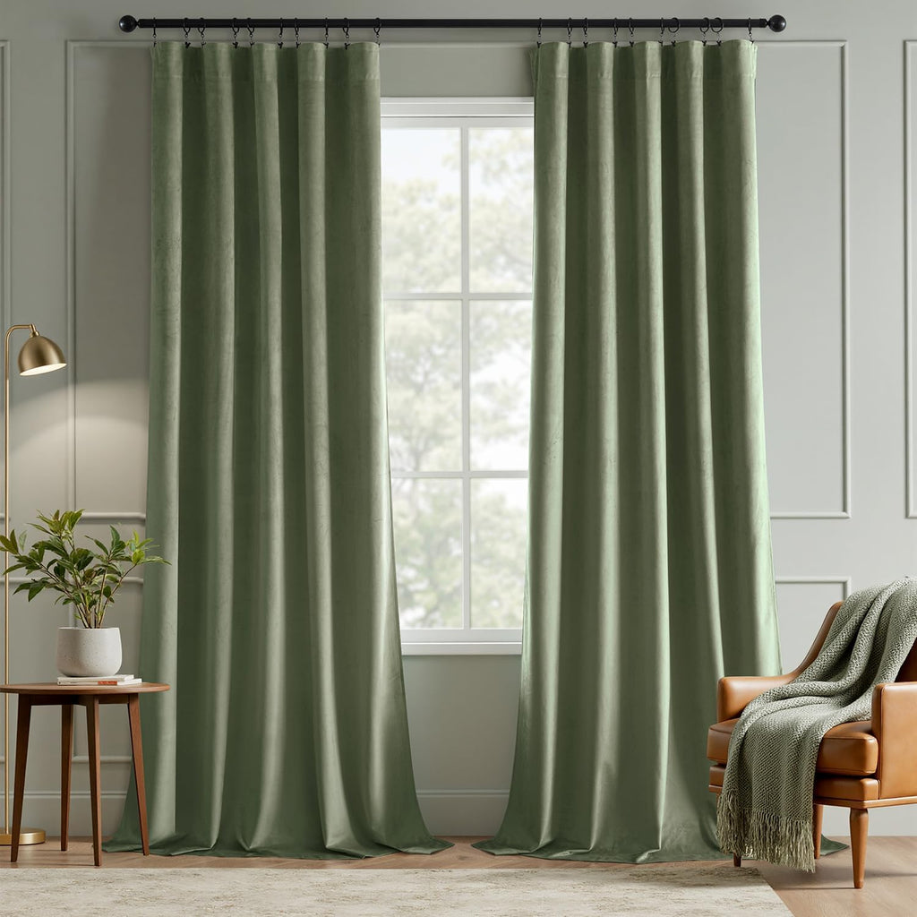 MIULEE Sage Green Velvet Curtains 84 Inch Long Luxury Super Soft Thermal Insulated Blackout Curtains Room Darkening Drapes Rod Pocket Design for Bedroom Living Room Set of 2 Panels, W40 x L84 Inch