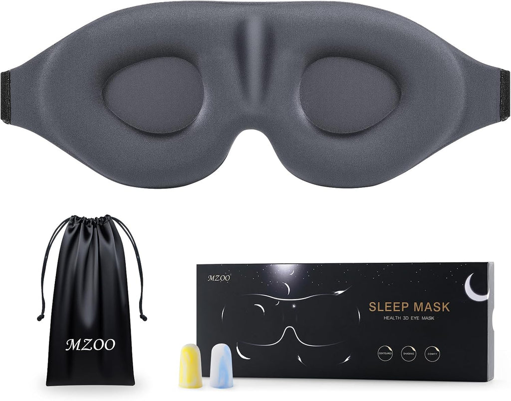 Antifaz de Lujo MZOO 3D para Dormir – Sin Presión Ocular, Bloqueo Total de Luz, Ideal para Dormir de Lado y Viajes | Gris
