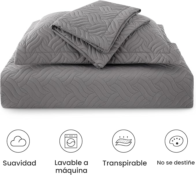 Love's cabin - Juego de ropa de cama de tamaño King, color gris, colcha de verano de microfibra ligera, patrón de ondas, para todas las estaciones, 3 piezas (1 edredón, 2 fundas de almohada)