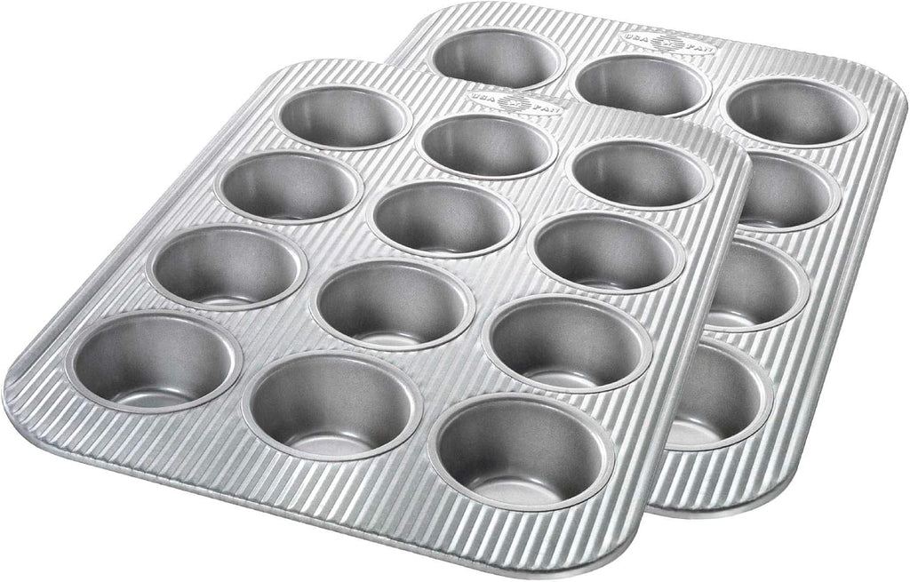 AMBOS MOLDES PRESENTAN GOLPE EN LA ESQUINA-USA Pan Molde para magdalenas para hornear, 12 pozos, juego de 2, acero aluminizado