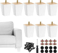 Juego de 8 patas de madera para muebles TURSTIN, cuadradas de 7,6 cm (3 pulgadas), de madera maciza, para sofá, con tuercas en T M8. Patas de repuesto de madera natural para sofá, sillón, cama, cómoda, armario o proyectos de bricolaje. Color blanco.
