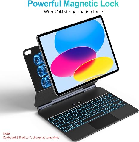 Funda con Teclado Jibrealg para iPad 11 Gen (A16, 2025) y iPad 10 Gen — Trackpad Multi-Touch, Retroiluminación 7 Colores, Negro