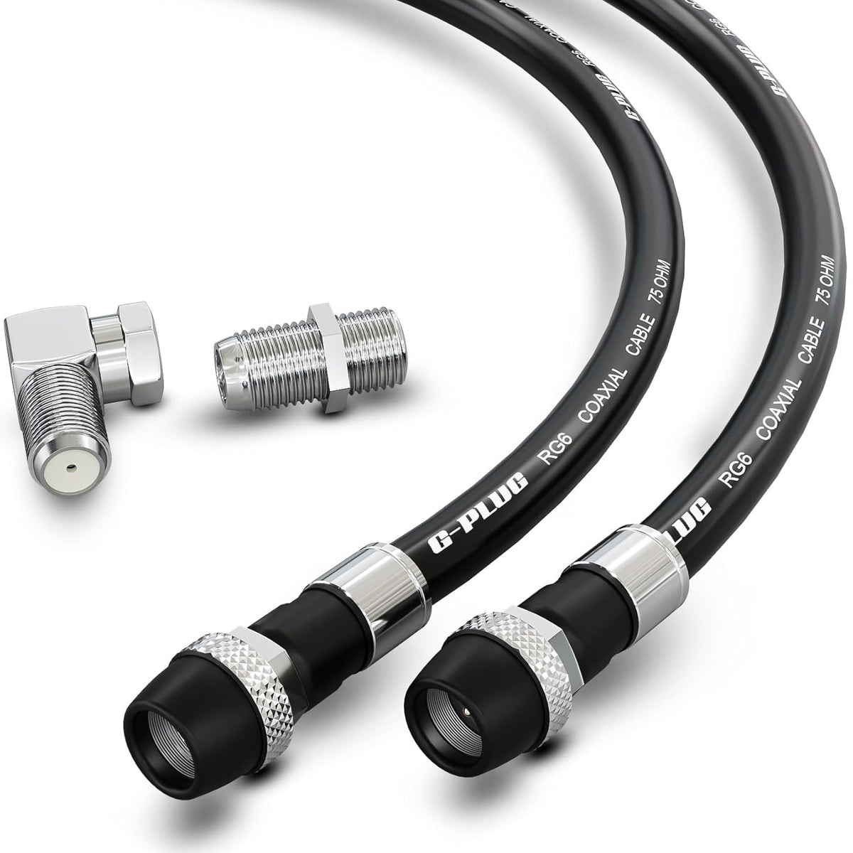 Cable coaxial G-PLUG RG6 de 7,6 m (25 pies): triple blindaje, resistente al agua, 75 ohmios con conectores tipo F, alto rendimiento para HDTV, satélite, internet y uso en interiores y exteriores.