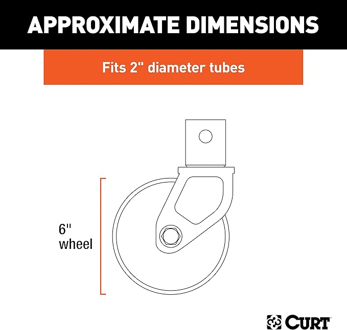 Rueda de Repuesto para Gato de Remolque CURT 28276 — 6 Pulgadas, Tubo de 2", Capacidad 1,200 lbs