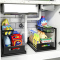 Organizador para debajo del fregadero, organizador de armario extraíble de 2 niveles en forma de L | For Kitchen and Bathroom, Slide Out Under Cabinet Storage, Metal Under Sink Storage with Sliding Drawer, 50 lbs, Black 2 Pack