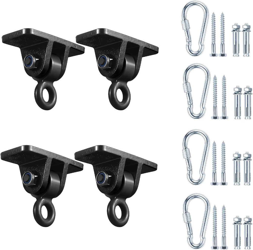 Colgadores de columpio resistentes para juegos de madera, patios, porches, interiores y exteriores, con ganchos a presión (4 unidades, color negro) 