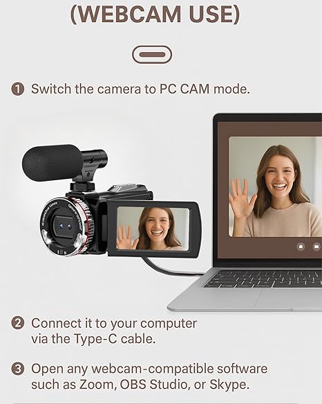 ZIMOCE 4K 60FPS Video Camera Camcorder with HDMI Cable, 48MP Vlogging Camera for YouTube, Dual Lens Camera Recorder, 21X Zoom Rotatable Screen Video Recorder with Mic, 2 Batteries &64GB Card (Small)