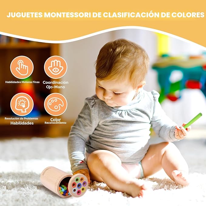 Juguetes Montessori para niños de 1+ año, juguete de clasificación de colores para niños pequeños de 18 meses, actividades de aprendizaje preescolar, juguetes sensoriales para habilidades