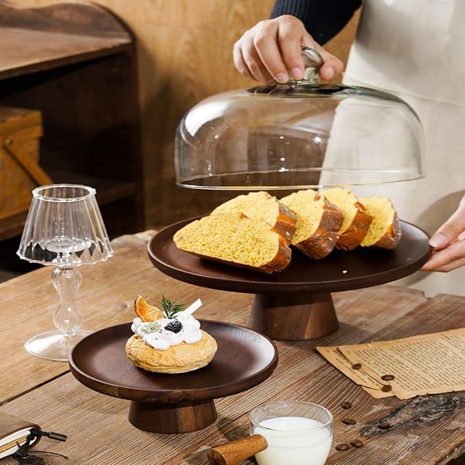 Soporte de Madera para Cupcakes con Tapa de Vidrio Transparente, Bandeja para Servir postres y Aperitivos para Fiestas y Bodas, Elegante Soporte para Tartas para Eventos