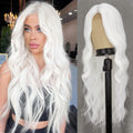 WERD Long White Wig for Women Long Curly Wavy Wig Middle Part White Wigs Heat Resistant Synthetic Cosplay Hair For Theme Party Daily Use
