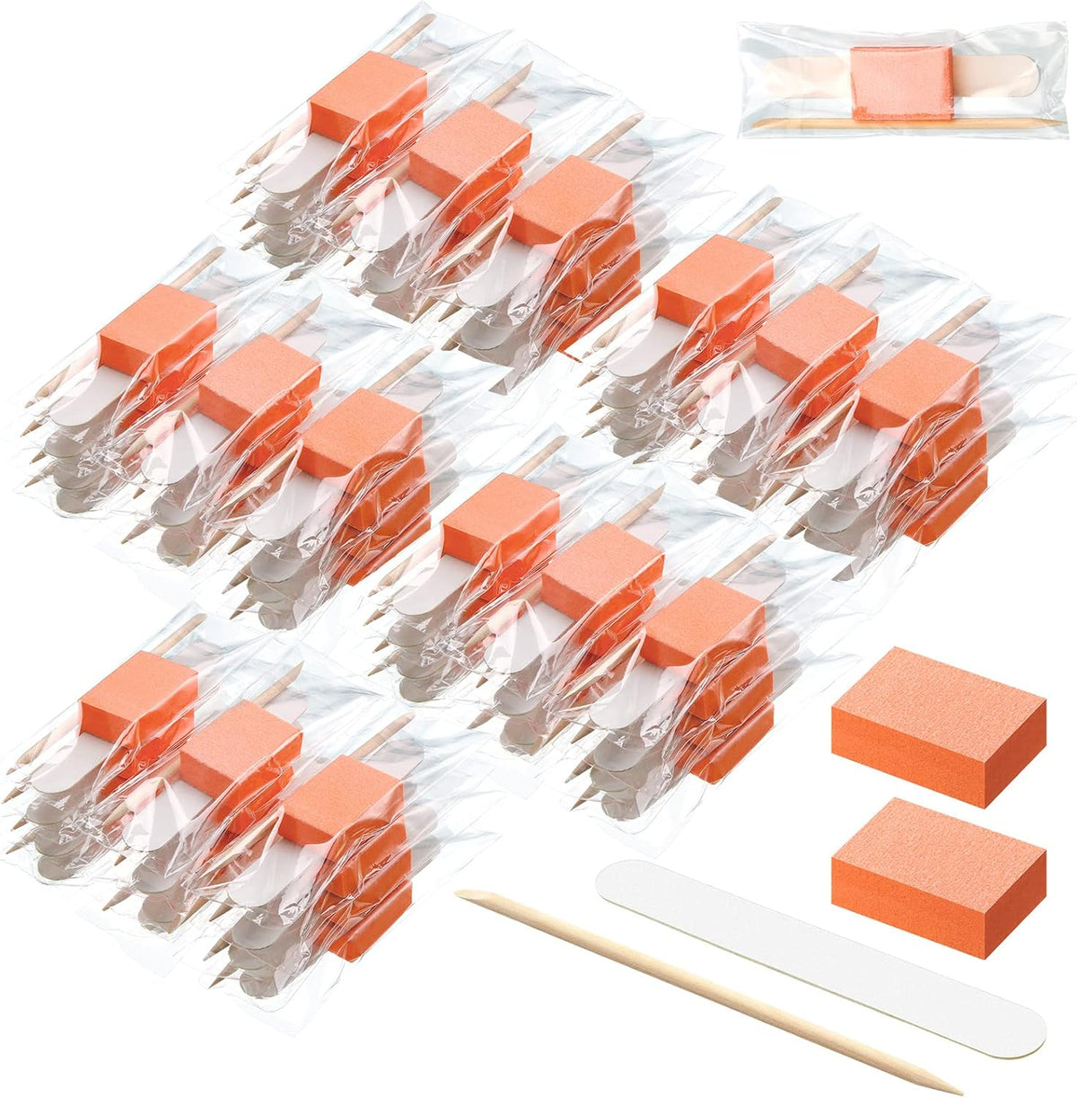 Kit Manicura Desechable Leelosp 120 Sets – 3 Piezas: Lima Uñas Madera 180/180 + Pulidor 100/100 + Pedicura | Empacado Individualmente | Manos y Pies