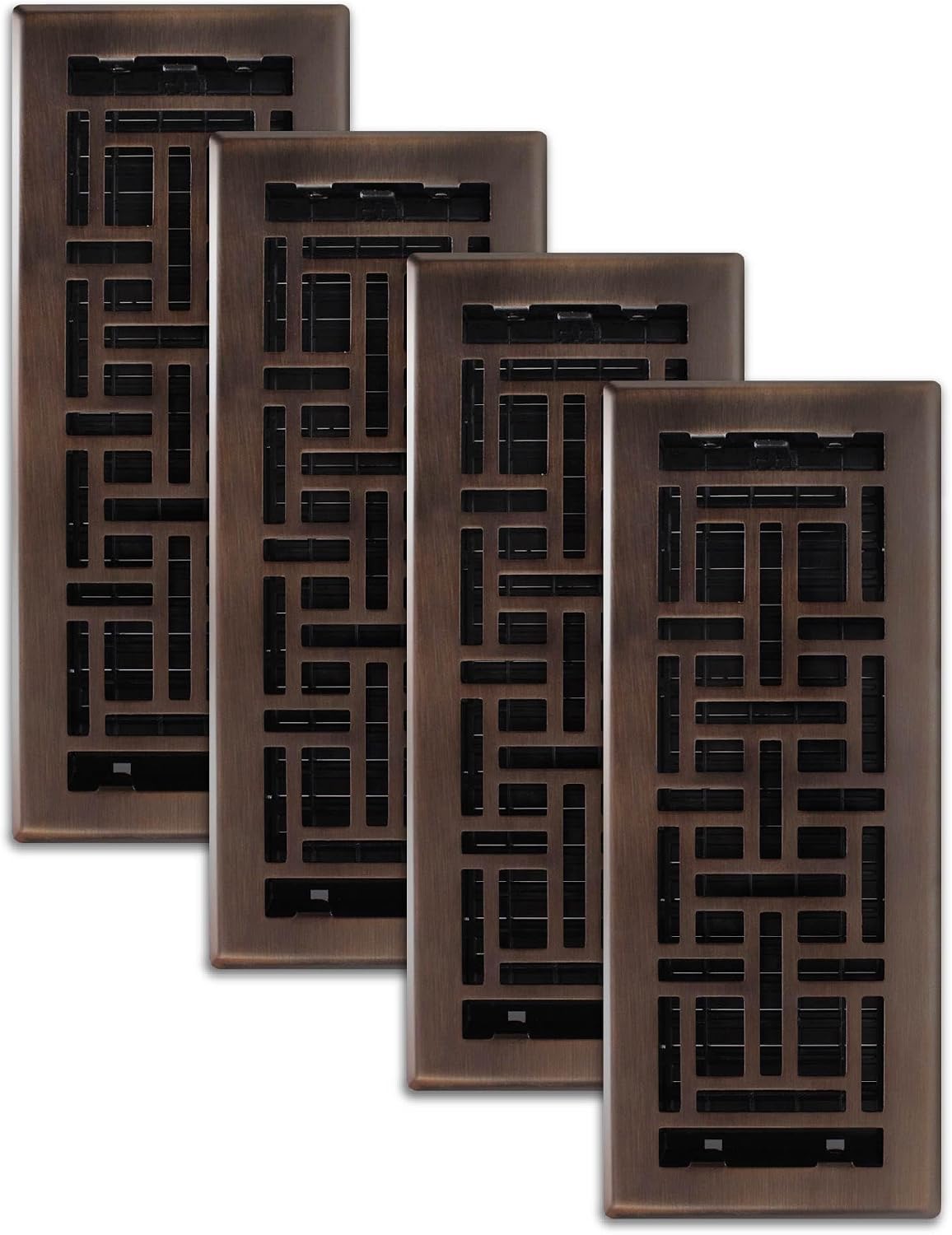 Rejilla decorativa (paquete de 4) AJH412-RB, rejilla de piso oriental, 4x12 pulgadas, acabado bronce frotado