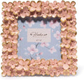 Marco de fotos floral Hodao  Marco de fotos de resina con forma de flor y cubierta acrílica, recuerdo de mesa con detalle de corazón para el Día de San Valentín, bodas y decoración del hogar (4×4, oro rosa)