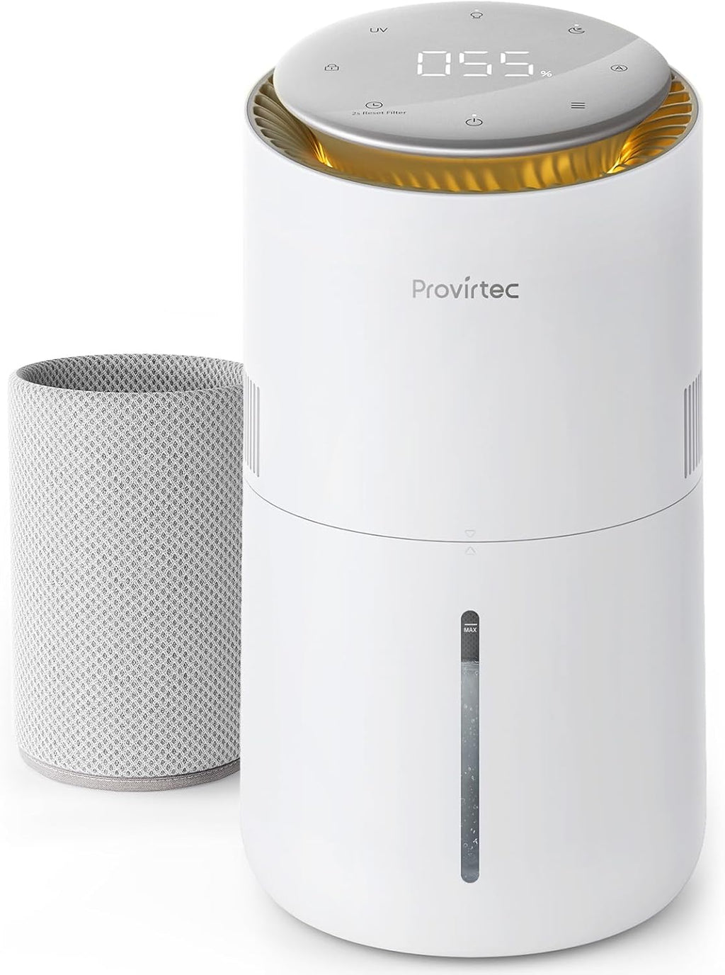 Humidificador evaporativo MistFree para dormitorio, 3 l, sin polvo blanco, para personas sensibles, control automático de humedad, funciona con agua del grifo, luz nocturna, depósito de fácil limpieza para el hogar y habitaciones pequeñas. 