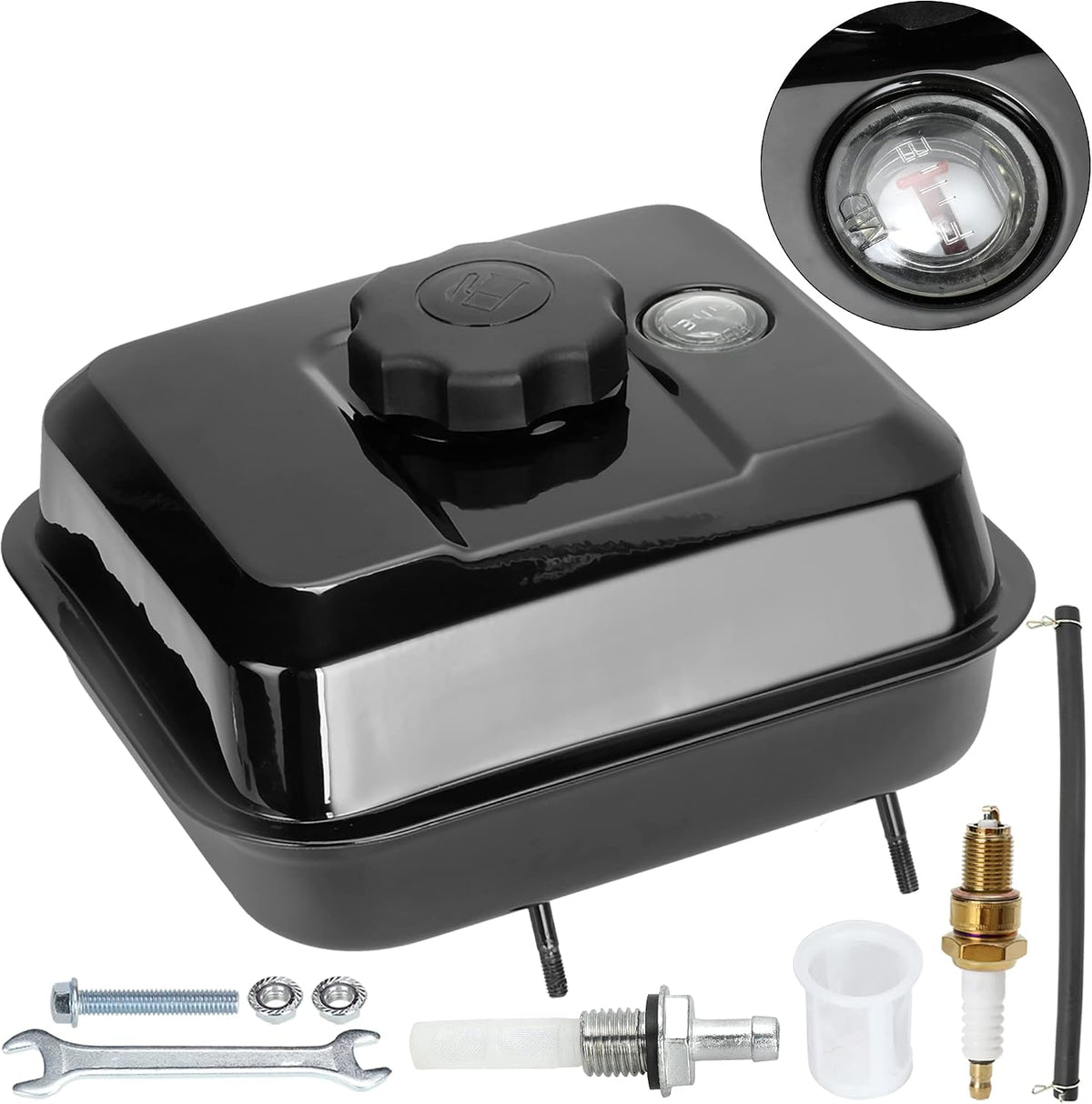 GREHUA Tanque de Gasolina 212cc con Medidor de Nivel de Combustible | Compatible con Predator 212, 196cc, 224cc, 6.5hp, GX160, GX200 Clone | Coleman CT200U, BT200X, KT196, Massimo, Baja Warrior, MB200 | Mini Moto y Go Kart