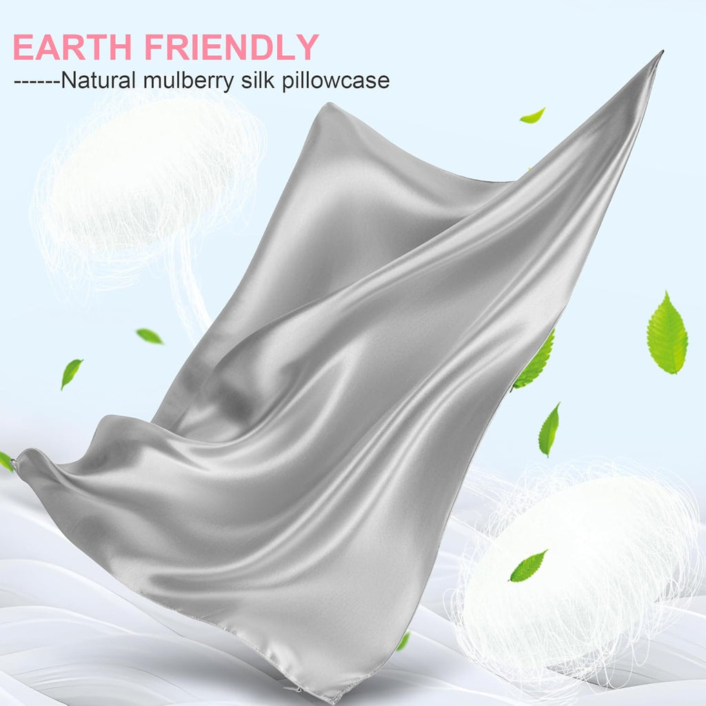 Fundas de almohada de seda Mulberry, paquete de 2, tamaño estándar de 20x26 pulgadas con cremallera oculta, ultrasuaves y transpirables, juego de 2 fundas de almohada de satén de seda, ideales para el cabello y la piel, regalos para hombres y mujeres.