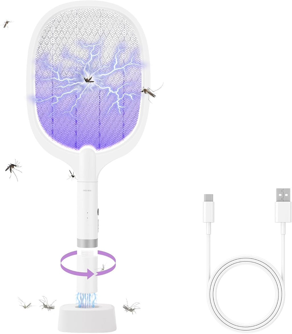Raqueta eléctrica matamoscas 4000 V recargable con luz violeta