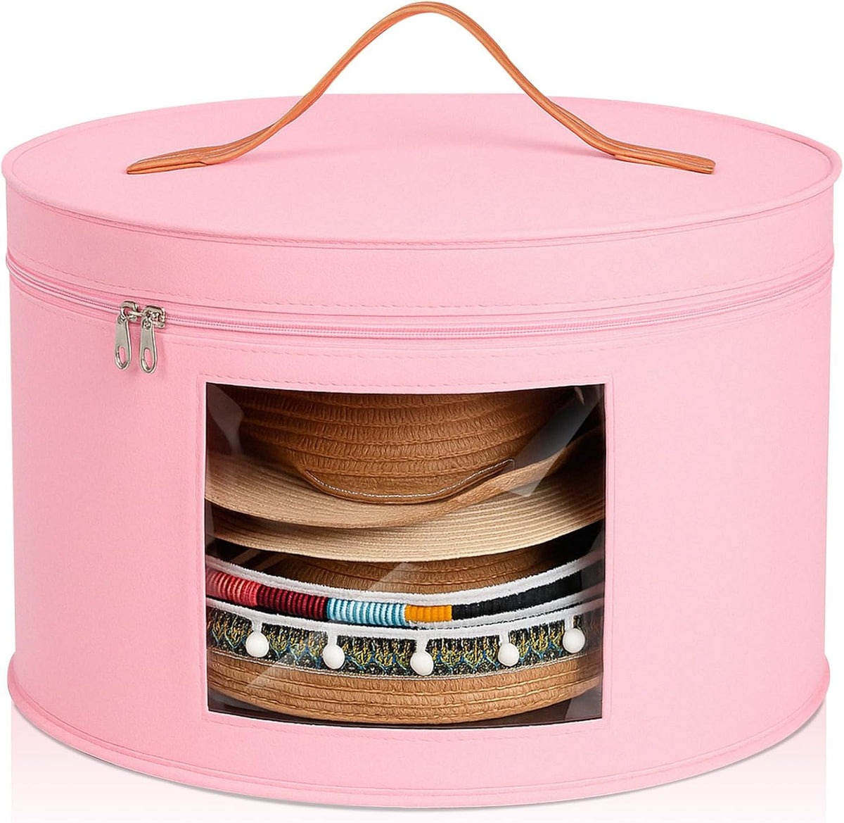 Chunful Caja Organizadora de Sombreros para Mujer | Bolsa de Almacenamiento Grande para Sombreros de Ala Ancha | Plegable con Tapa, Rosa 26cm