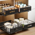 Organizador extraíble para armarios Mustorn, paquete de 2, cajones deslizantes para armarios, autoadhesivos, estantes resistentes para cocina, alacena, despensa y baño (42 cm de profundidad x 30 cm de ancho x 10 cm de alto - Negro)