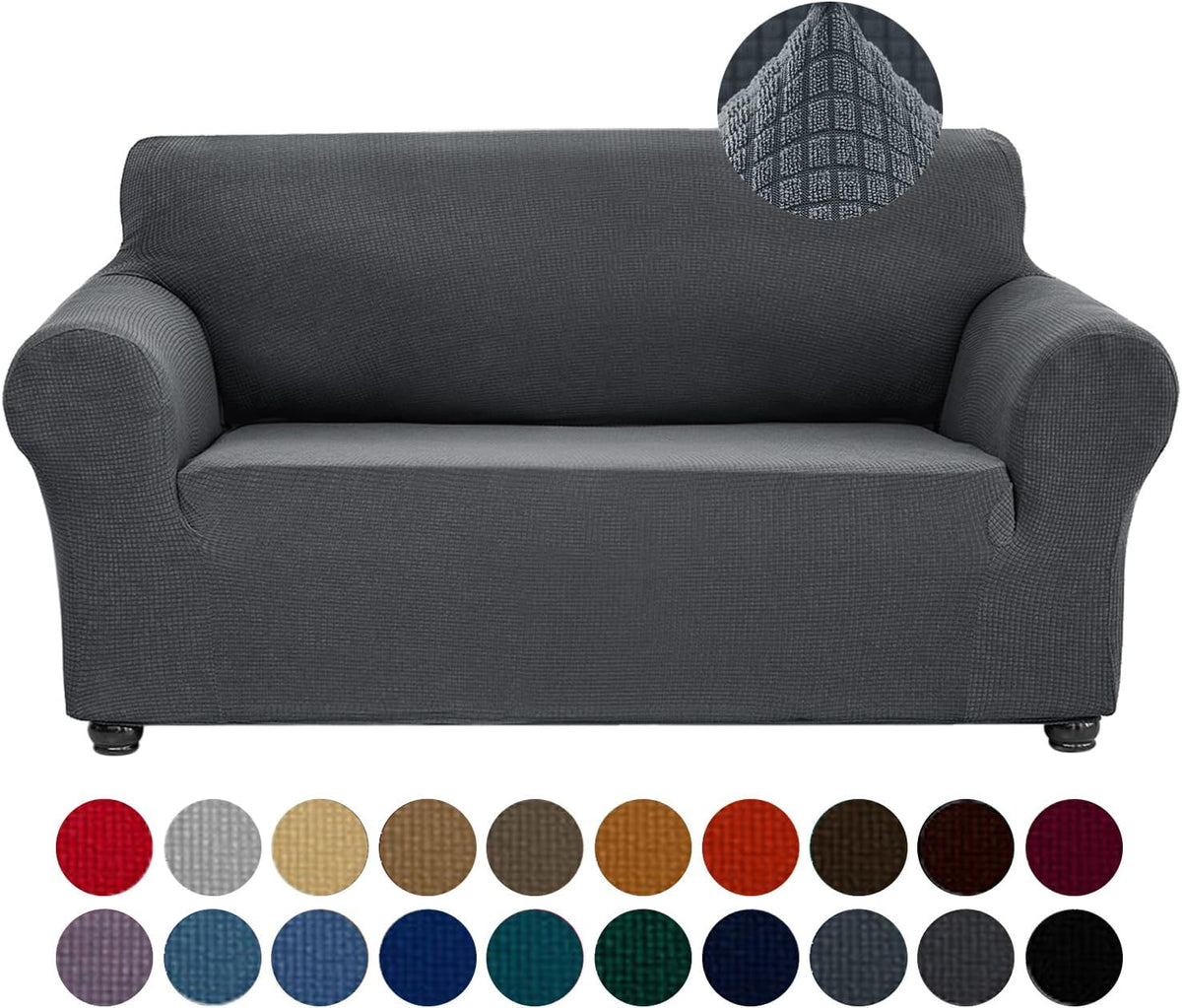 Funda Elástica Joccun para Loveseat | Cubierta de 1 Pieza para Sofá  | Jacquard de Spandex Lavable | Protector para Sala, Niños y Mascotas | Gris