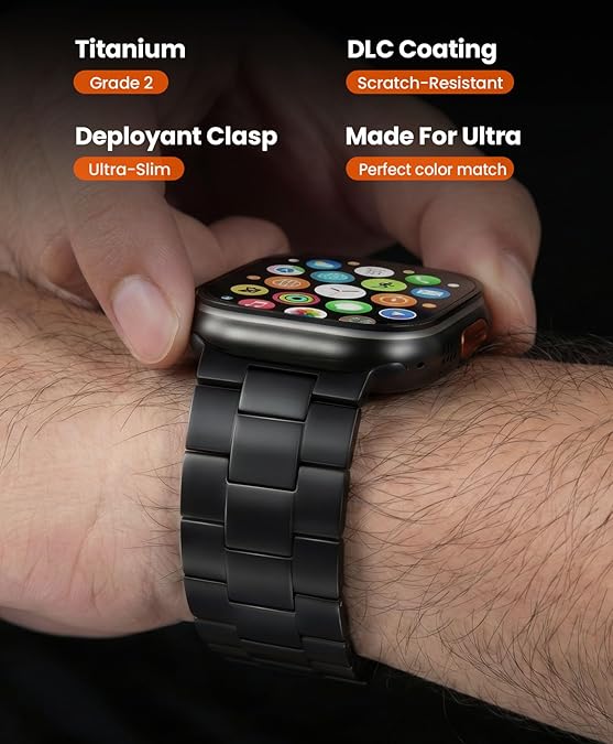 Correa de titanio compatible con Apple Watch Ultra 3 y Ultra 2. 1 correa ancha de metal de 49 mm a 26 mm para Apple Watch Ultra con revestimiento DLC resistente a los arañazos para hombre - Serie empresarial CRNS01