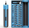 Destornillador eléctrico inalámbrico Tilswall de 4 V, par de torsión de 10 N·m / 260 RPM, control de 4 niveles, carga rápida USB-C de 2200 mAh, incluye 25 puntas de acero S2 para bricolaje y reparaciones domésticas (azul).
