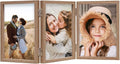 Marco de fotos triple con bisagras de 4x6 para 3 fotos, marcos de fotos plegables con vidrio y soporte vertical, veta de madera