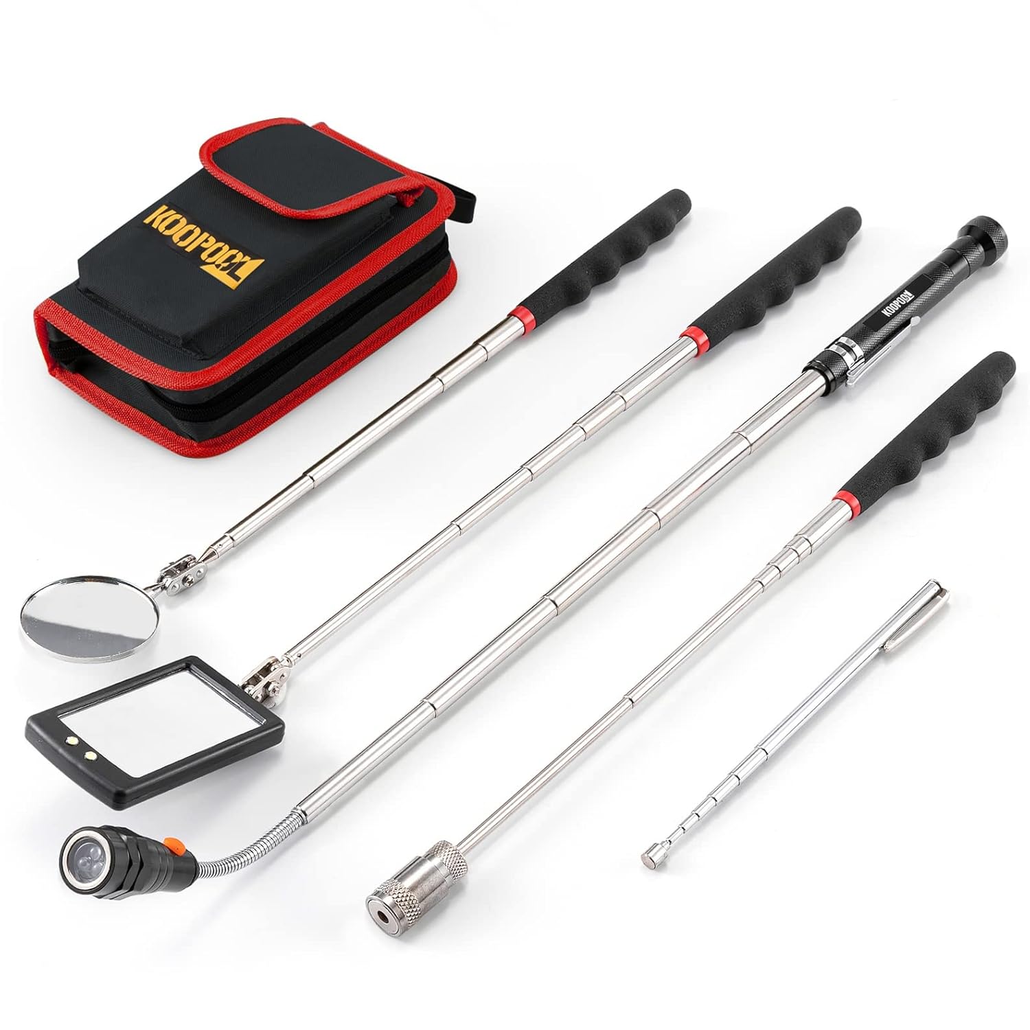 Telescoping Magnetic Pickup Tool Set, Inspection Mirror Telescoping, LED Flashlight, Cool Gadgets for Men, Valentine’s Day Gifts for Him, Husband, Boyfriend, Magnet Stick, Magnet Stick (Red)