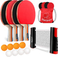 Juego de palas de ping pong FBSPORT, juego de tenis de mesa con 4 raquetas y 8 pelotas, red retráctil con bolsa de almacenamiento - Accesorios de palas de ping pong para juegos de interior y exterior 