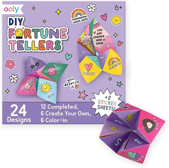 Ooly Kit de papel de bricolaje, 24 diseños de adivinos y calcomanías, el kit incluye 12 completos, 6 en blanco y 6 adivinos plegables de color, regalos de actividades para niños