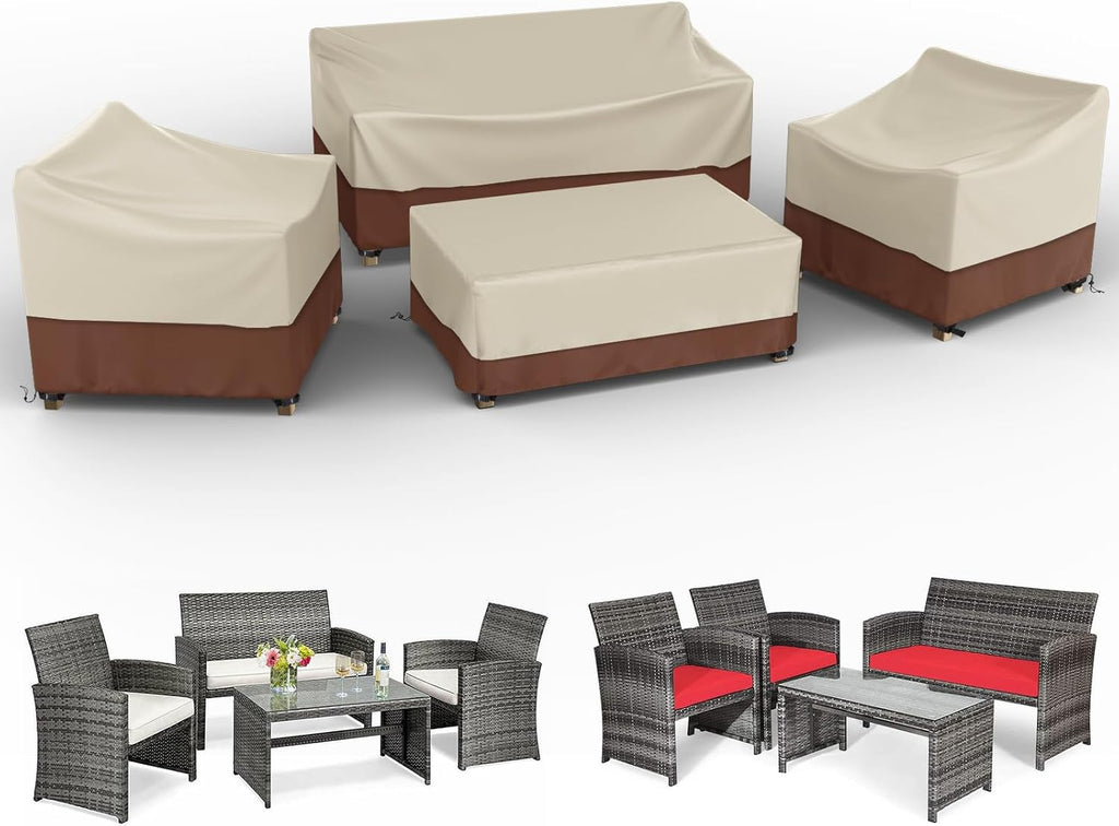 Juego de fundas para muebles de patio Gasadar, 4 piezas, impermeables, 600D, resistentes, para césped y patio 