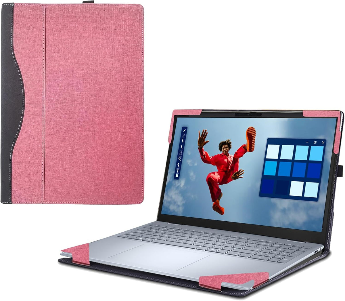 Funda de Cuero PU para Dell 16 Plus DB16250 / DB16255 y 16 Plus 2-en-1 DB06250 – Protección Integral con Cárcasa Desmontable, Color Rosa