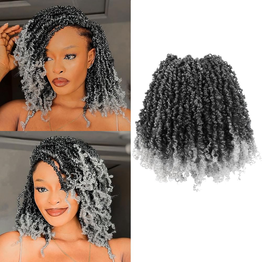 Osuntress 10 paquetes de cabello para crochet Yanky Twist de 8 pulgadas, trenzas cortas pre-enrolladas grises Mini Spring Twists Micro Yankee Passion Braids (200 mechones, gris ombré)