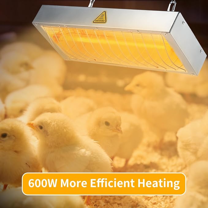 Calefactor para Gallinero 600W — Lámpara de Calor para Gallinas y Mascotas, 2 Niveles de Calefacción