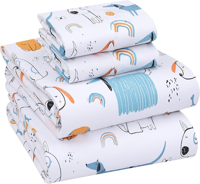 RUVANTI - Sábanas de percal 100% algodón, tamaño Queen, Puppy Me | Fresco fresco, bolsillo profundo de 16 pulgadas, suave, transpirable y duradero, estilo hotel, juego de 4 piezas