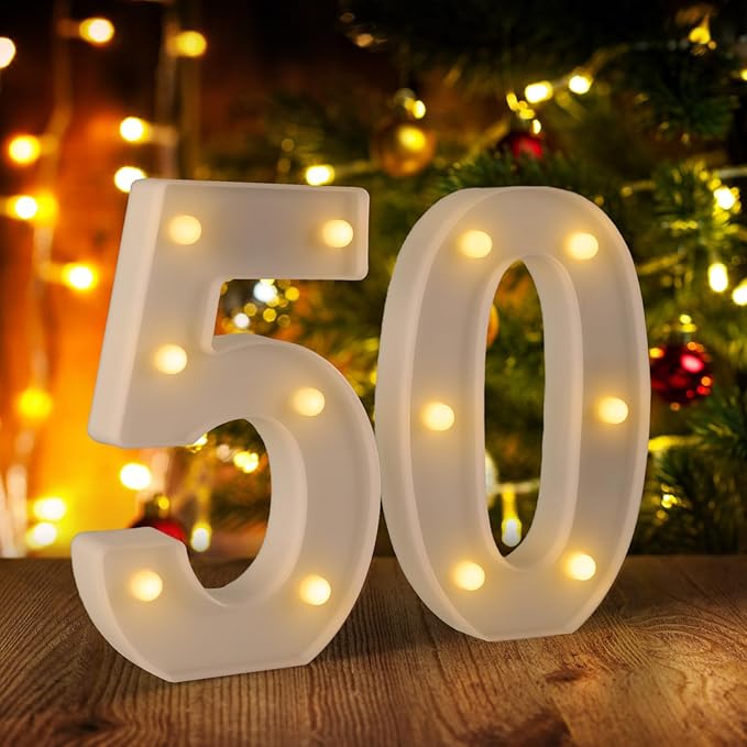 Decoraciones de 50 cumpleaños para mujer y hombre, números de marquesina para decoraciones de aniversario de bodas 50, números luminosos 50 para cartel de fiesta y decoración de pared