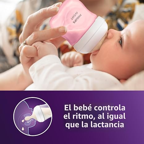 Philips Avent - Biberón natural con boquilla de respuesta natural, rosa, 4 onzas, paquete de 4, SCY900/14
