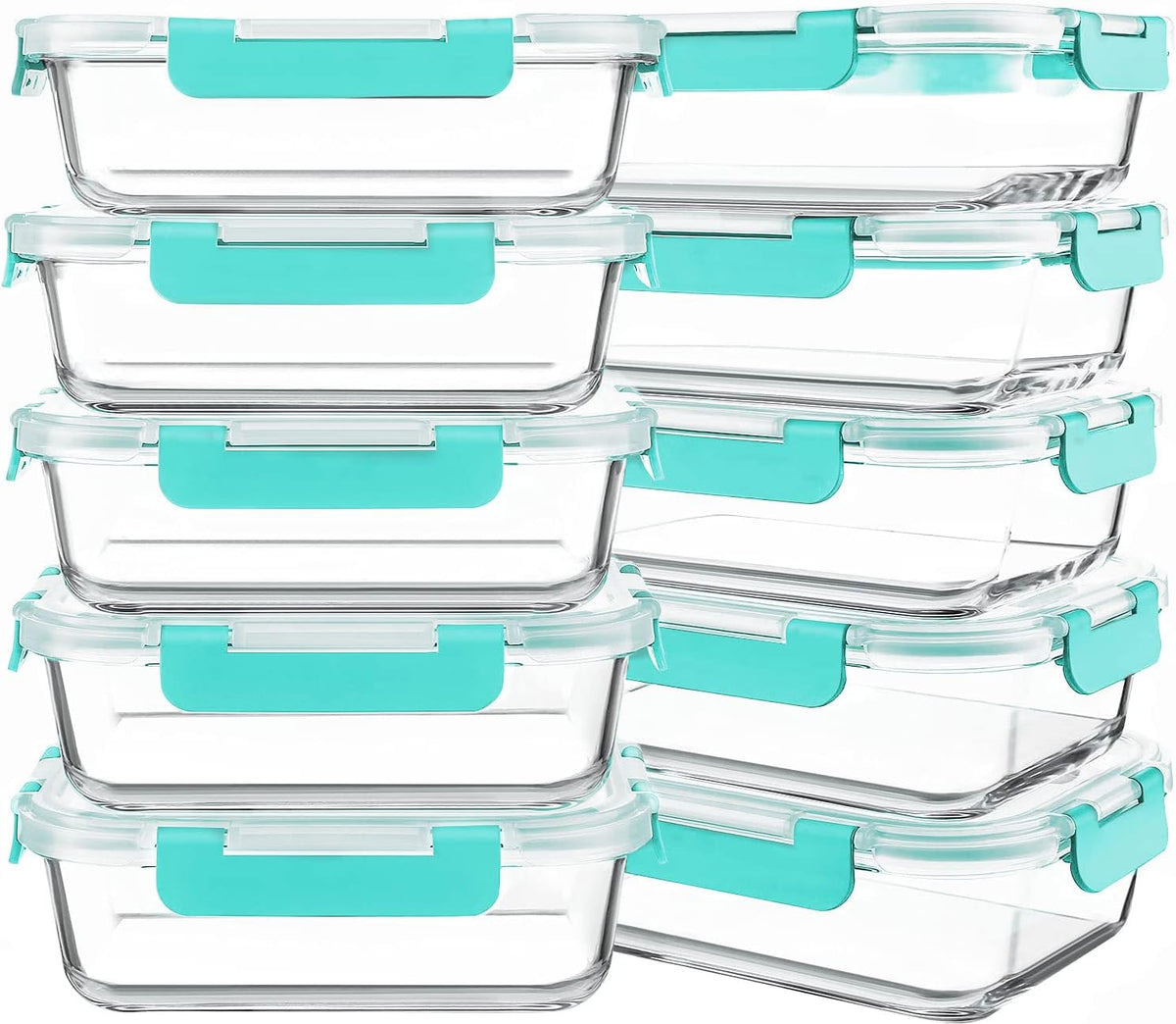 KOMUEE 10 Paquetes Contenedores de Vidrio para Preparación de Comidas 900ml, Contenedores de Almacenamiento de Comida de Vidrio con Tapas Herméticas, Cajas de Almuerzo Bento, Microondas, Horno, Congelador y Lavavajillas, Verde
