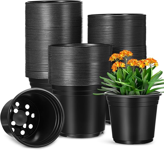Macetas de Plástico para Vivero | Contenedor de Siembra con Agujeros de Drenaje, Negras Reutilizables