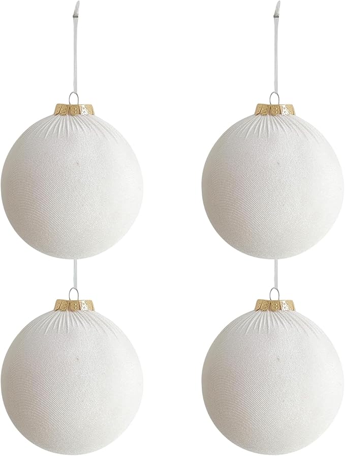 Palonu 24 Esferas Navideñas de Terciopelo 3.15" – Irrompibles con Listones, Color Blanco Crema
