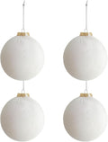 Palonu 24 Esferas Navideñas de Terciopelo 3.15" – Irrompibles con Listones, Color Blanco Crema