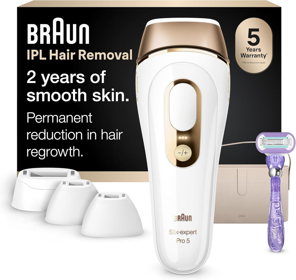 Braun Smart IPL, Silk·Expert Pro 5: at Home Laser Hair Removal for Women and Men, Permanent Visible Hair Reduction in Hair Regrowth for Body & Face, Wide Head and Two Precision Heads, IPL5347