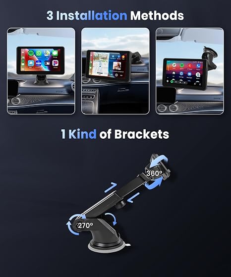 Radio de Auto Portátil Podofo 7" — CarPlay Inalámbrico, Android Auto, Bluetooth, GPS, Mirror Link