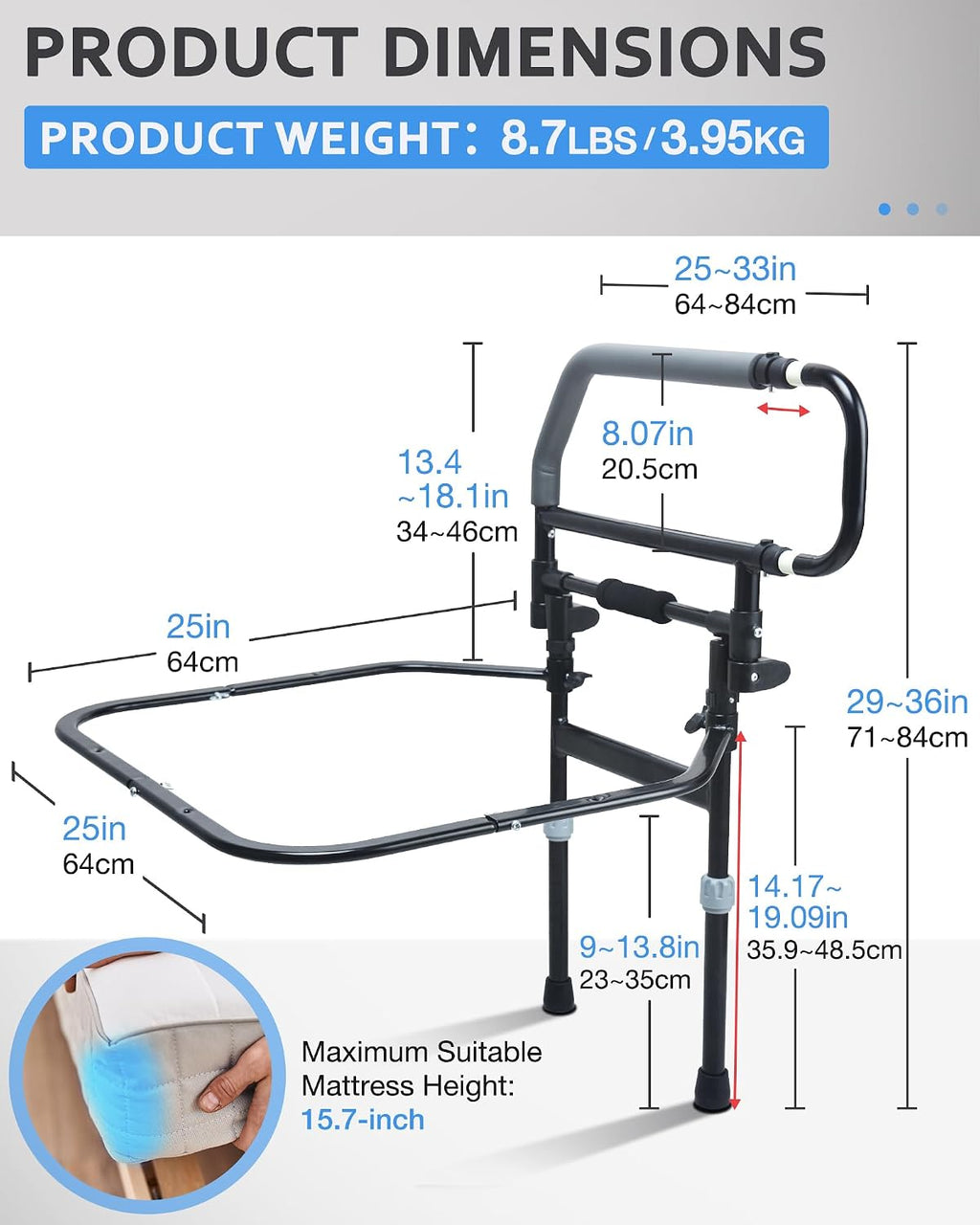 Barandilla de seguridad para cama Sangohe para personas mayores - Barandilla resistente para cama para personas mayores y personas con riesgo de caídas de la cama - Asa de asistencia plegable para cama