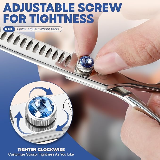 ULG Professional Dog Grooming Scissors 7.0” Straight Chunker Shear 65%-75% Thinning Rate 440C Japanese Stainless Steel Tension Adjustable Left & Right Handed Pet Grooming Shears
