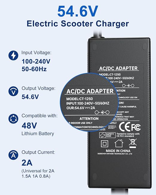 ⚠️IMPORTANTE: No contiene los adaptadores - Cargador WUKUR para batería de bicicleta eléctrica LECTRIC, compatible con LECTRIC XP™, XP™ Step-Thru, XP™ Lite, XPremium, XP™ Trike, Xpedition Ebike con cable de alimentación de 2,7 m (8,9 pies), CT-1250
